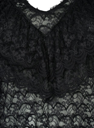 Lyhythihainen röyhelöinen pusero, Black, Packshot image number 2
