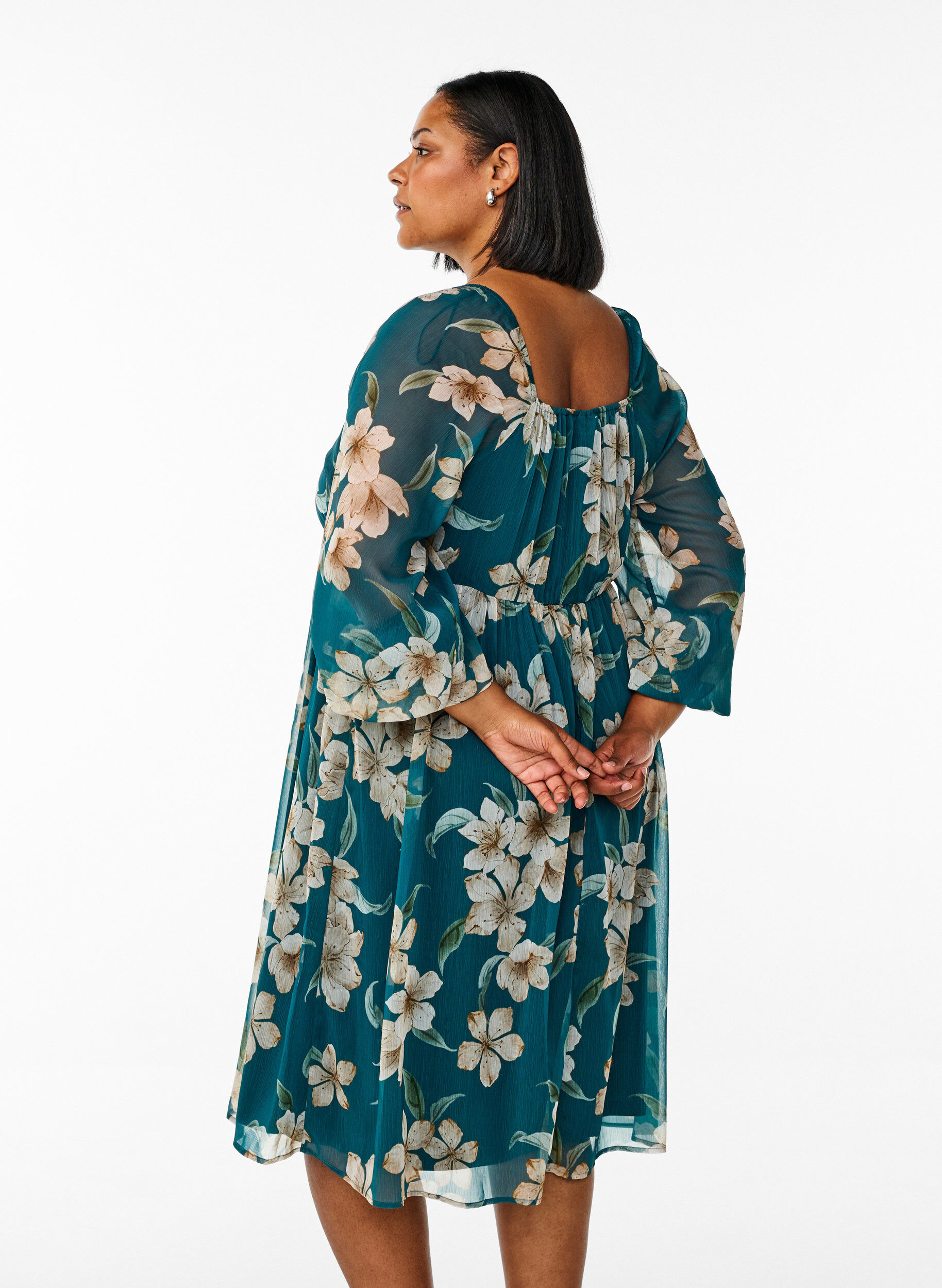 Zizzi Pitk&auml;hihainen sifonkijuhlamekko, Vihre&auml;, Model image number 2