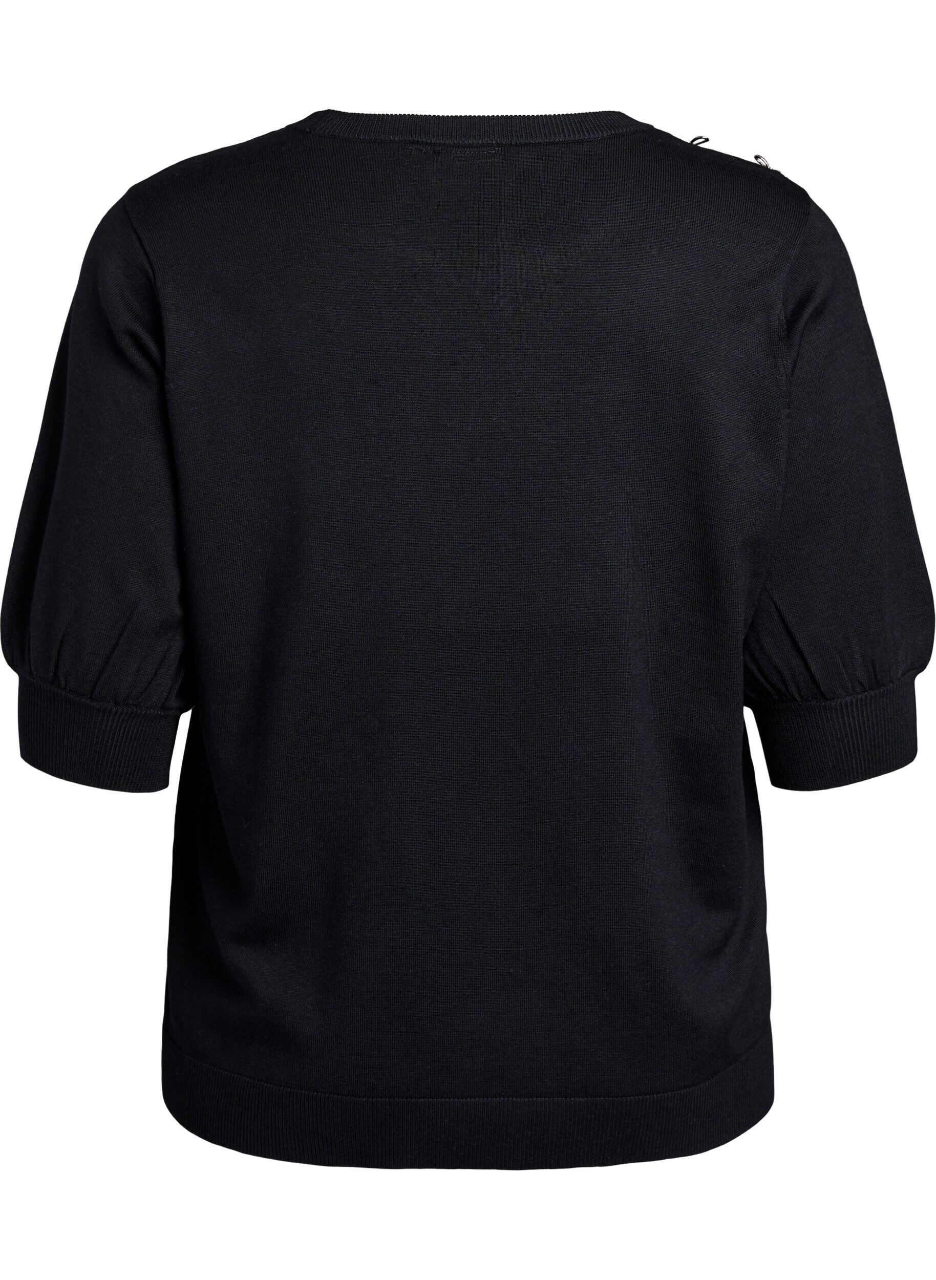 Zizzi Lyhythihainen neulepaita pienill&auml; ruseteilla, Musta, Packshot image number 1