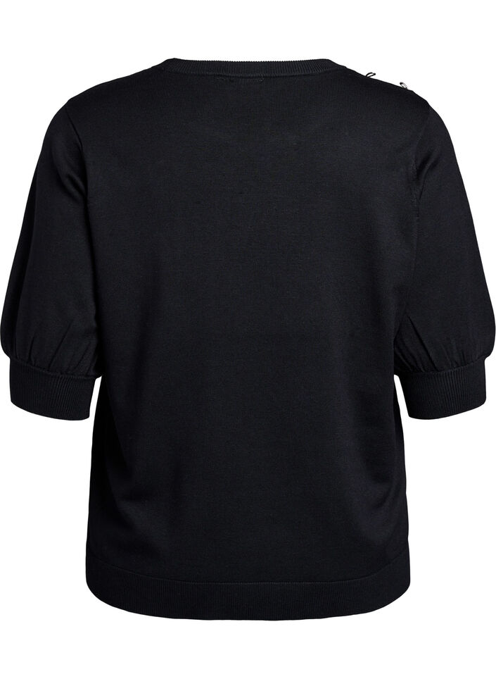 Lyhythihainen neulepaita pienillä ruseteilla, Musta, Packshot image number 1