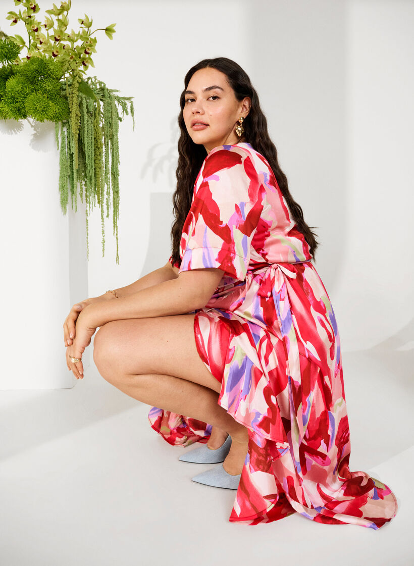 Satiininen kietaisumekko painatuksella, Geranium Graphic AOP, Image image number 0