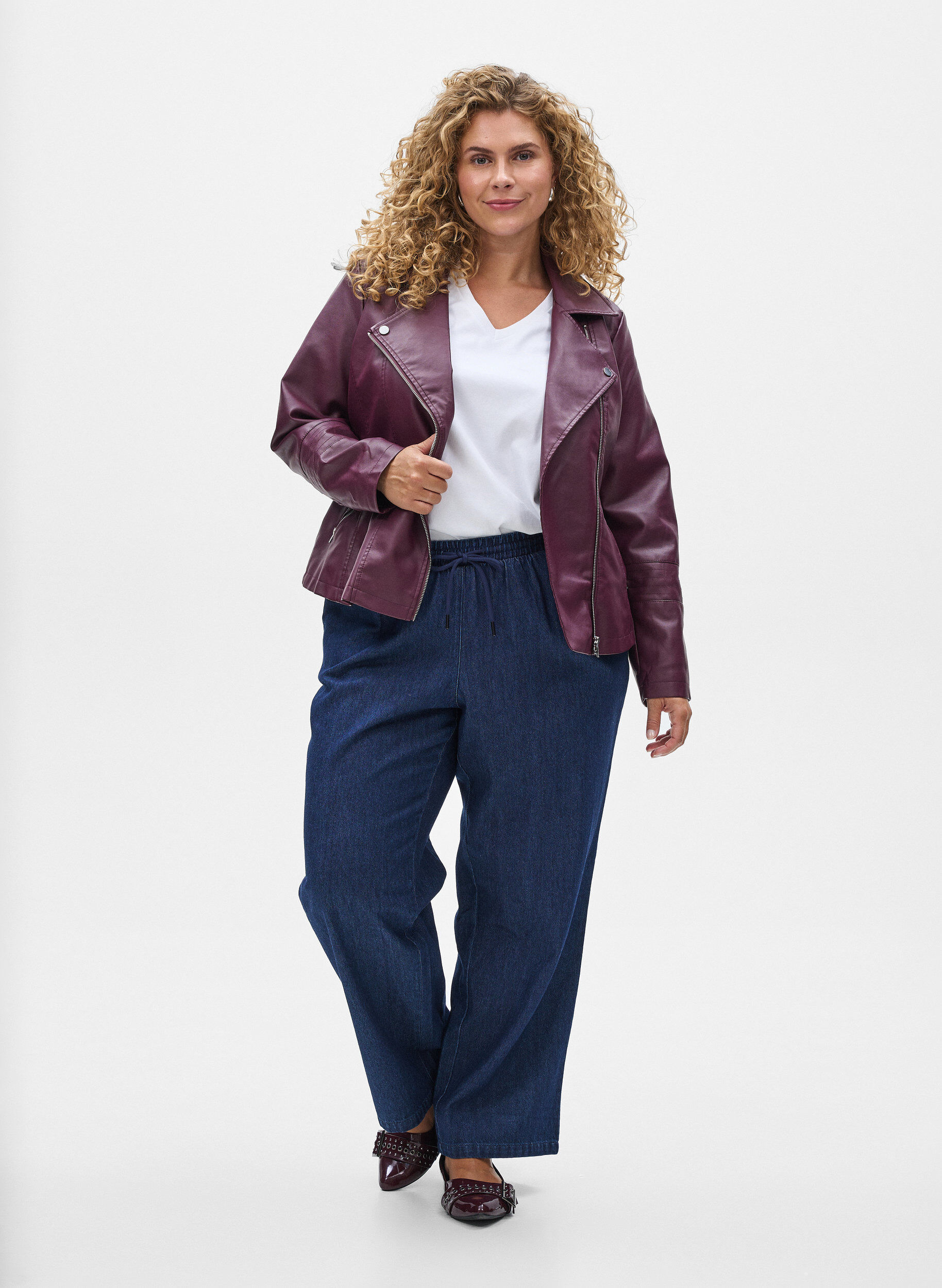 ZizziKeinonahkainen biker-takki, Tumma Bordeaux, Model image number 1