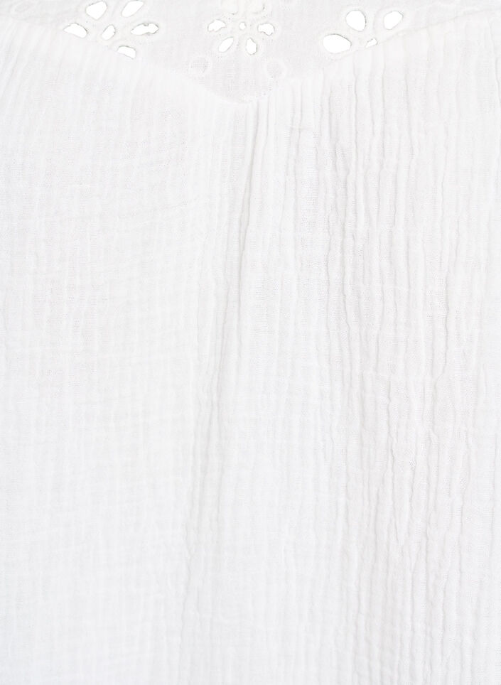 Puuvillamusliinipusero broderie anglaise -kirjonnalla ja 1/2-hihoilla, Valkoinen, Packshot image number 2