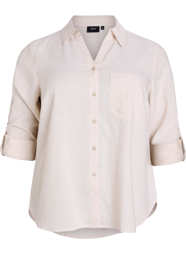 Paita pellavaa ja viskoosia, 3/4-hihoilla, Beige, Packshot image number 0