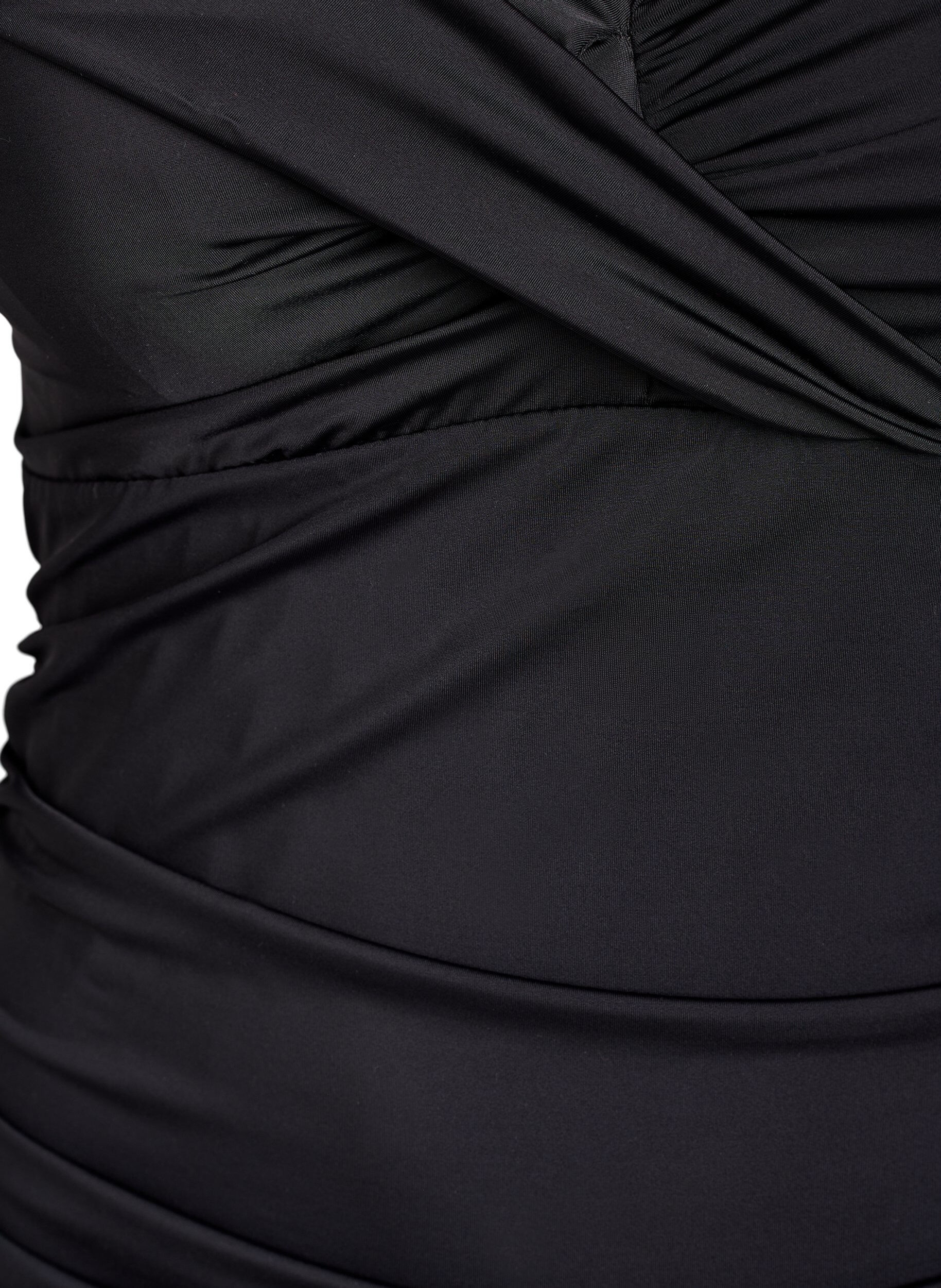 Zizzi Kaariollinen uimapuku rypytysdetaljilla, Musta, Packshot image number 2