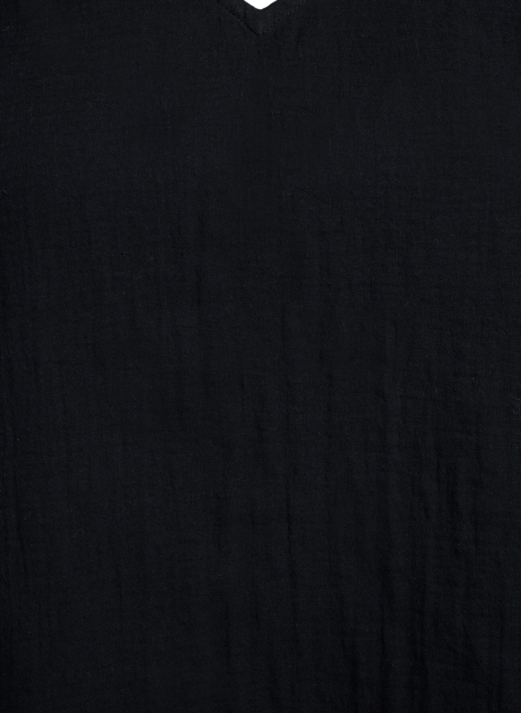 ZizziHihaton toppi puuvillamusliinista, jossa on r&ouml;yhel&ouml;it&auml;, Musta, Packshot image number 2