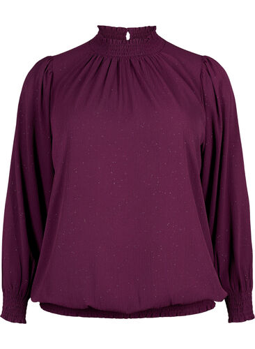 FLASH - Pitkähihainen pusero, jossa on smokkaus ja kimalletta.	, Purple w. Silver, Packshot image number 0
