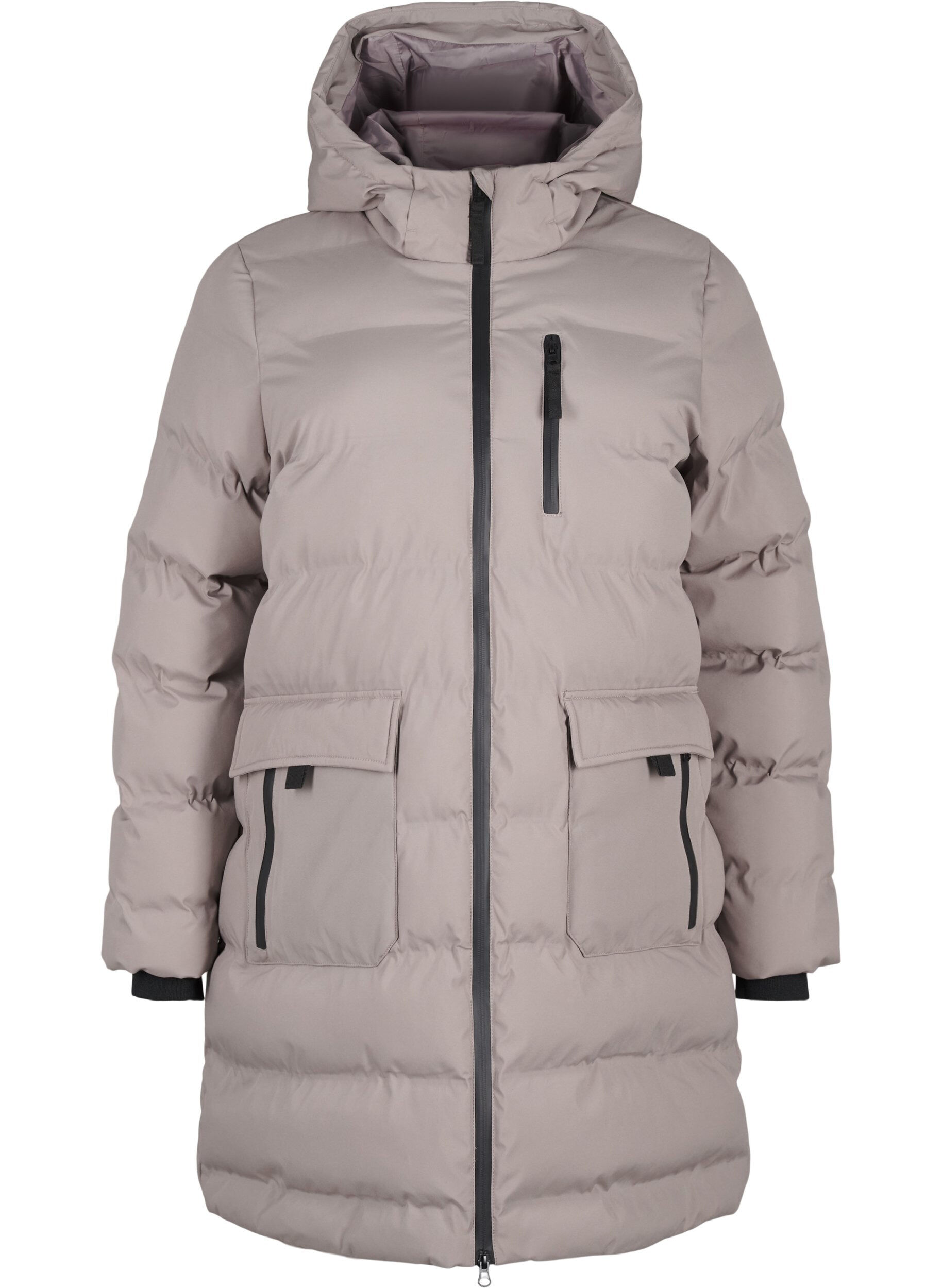 Zizzi Puffer-takki hupulla ja taskuilla, Beige, Packshot image number 0