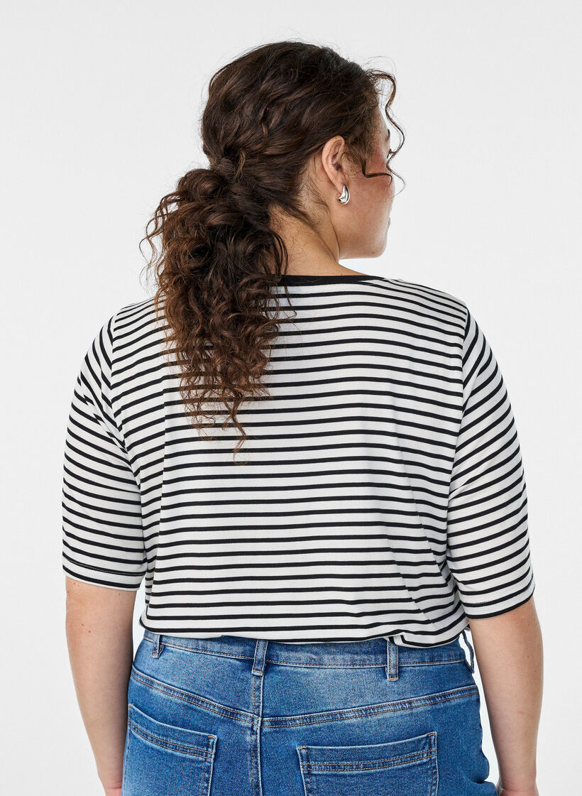 T-paita TENCEL&trade; Lyocellista ja raidoilla, Valkoinen, Model image number 2