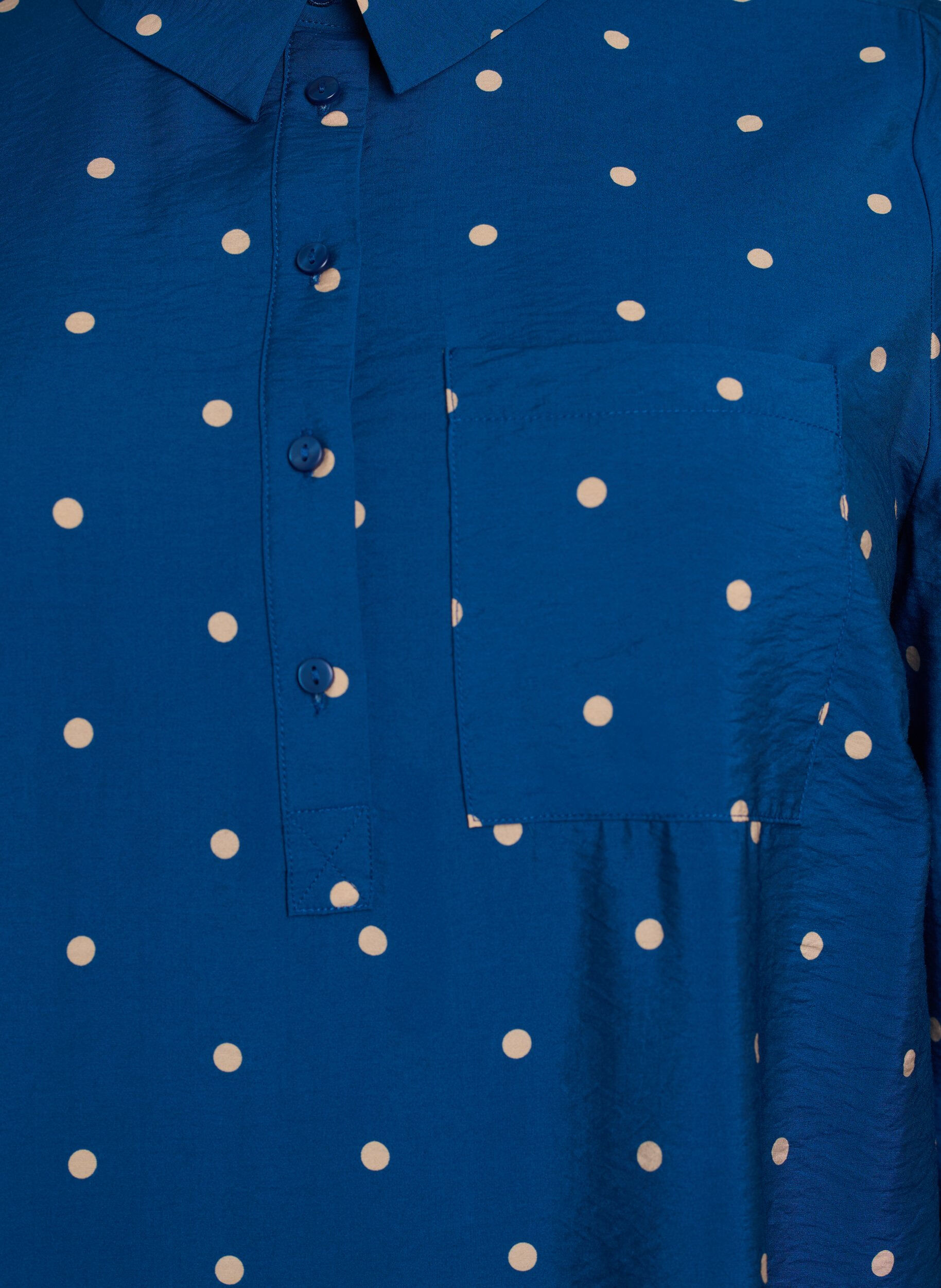 Zizzi Lyhyt mekko kauluksella ja rintataskulla, Sininen, Packshot image number 2