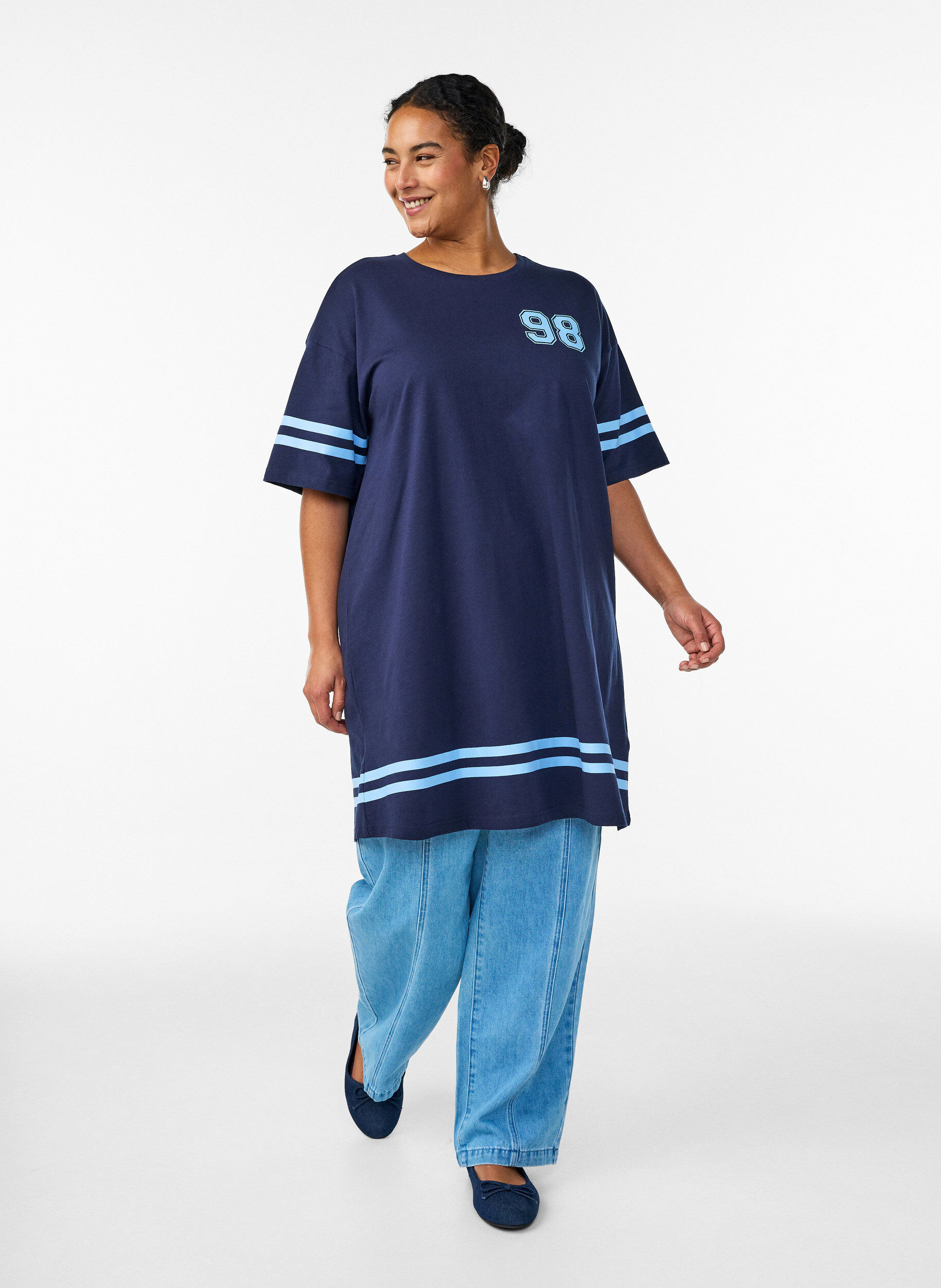 ZizziLyhyt T-paitamekko sporttisilla yksityiskohdilla, Sininen, Model image number 1