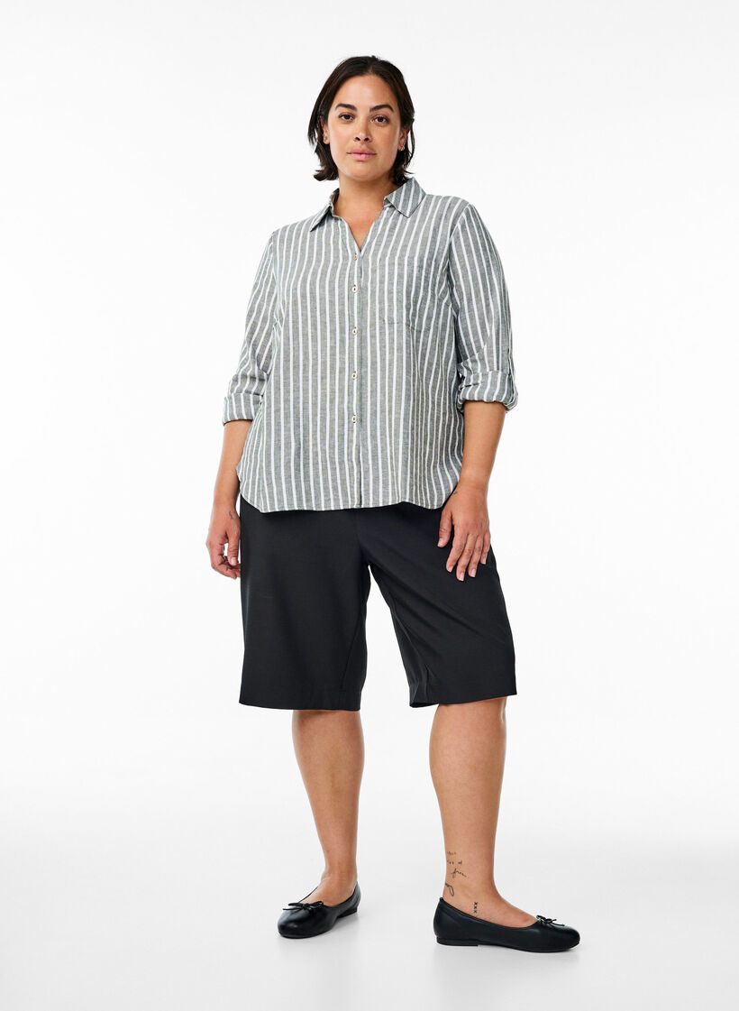 Paita pellavaa ja viskoosia, 3/4-hihoilla, Vihre&auml;, Model image number 1