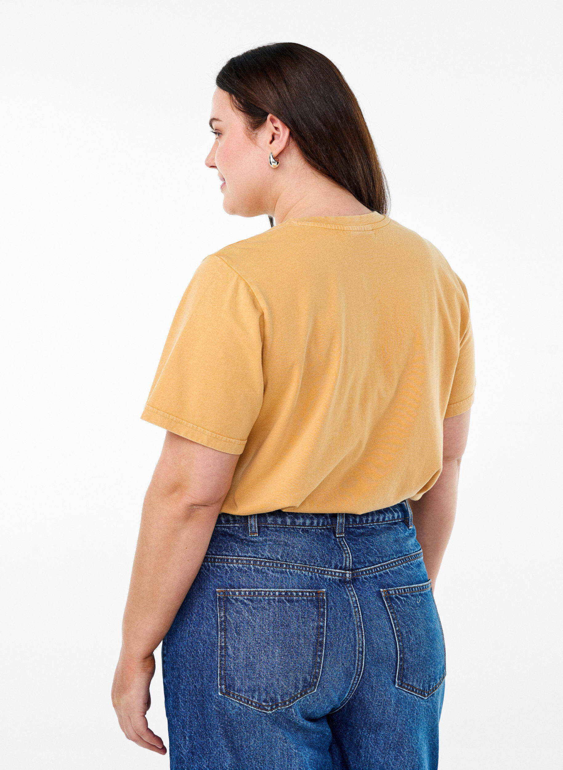 Zizzi T-paita luomupuuvillasta, jossa on siisti printti, Keltainen, Model image number 2