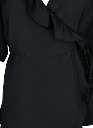 Viskoosinen kietaisupusero, jossa on 1/2 pituiset hihat., Black, Packshot image number 2