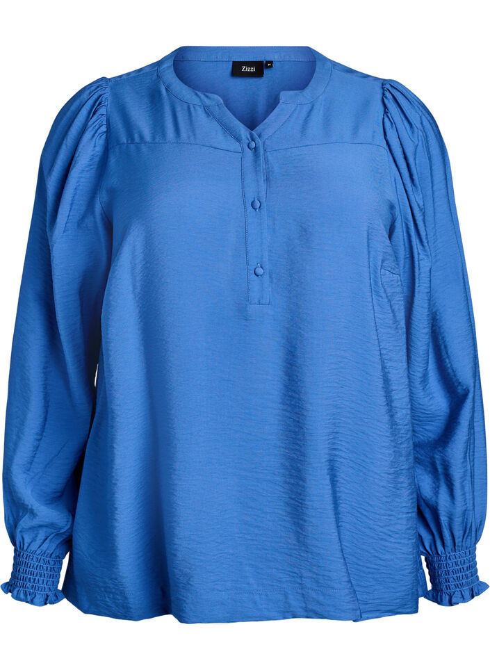 Viskoosipusero smock-yksityiskohdilla ja rypyillä, Sininen, Packshot image number 0