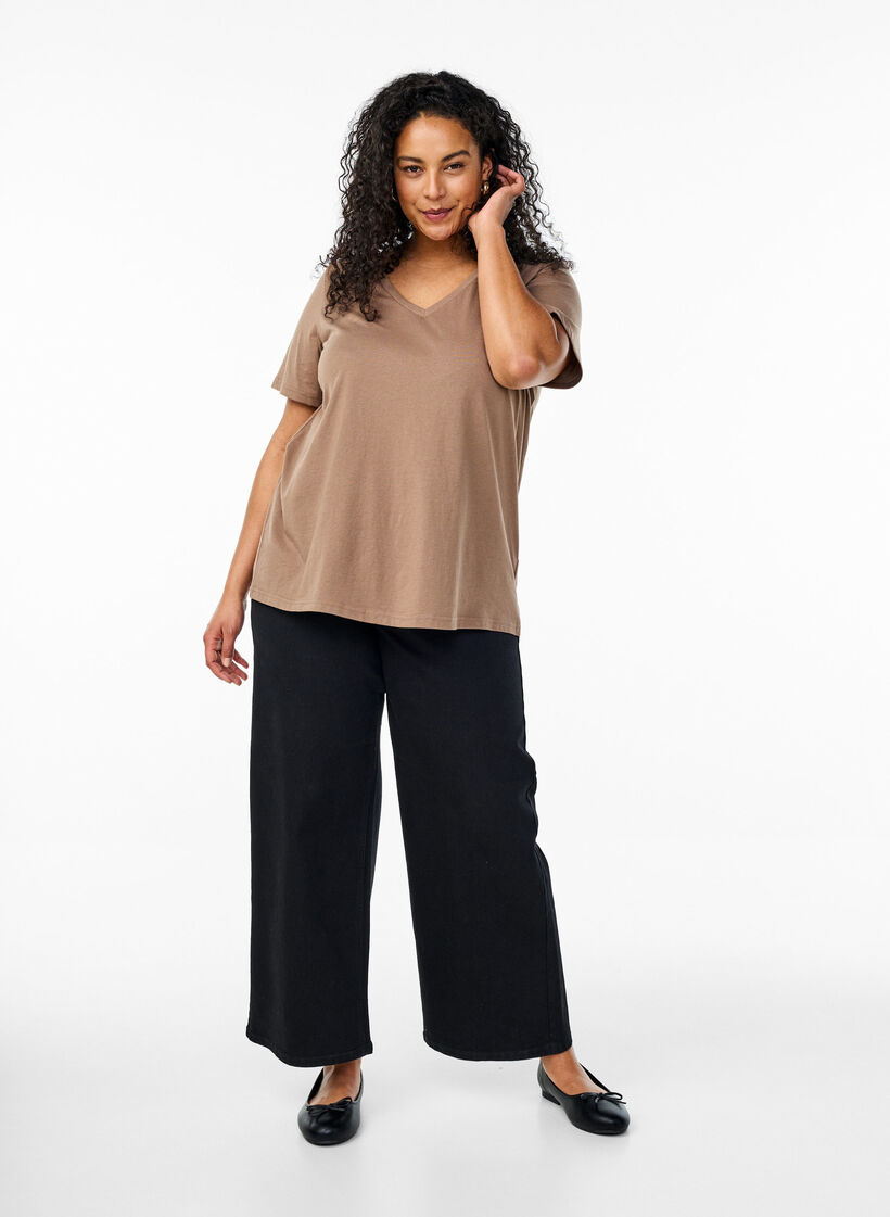 FLASH - V-kaula-aukkoinen T-paita, Ruskea, Model image number 1