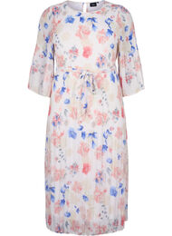 Kukkakuvioinen laskostettu mekko kiristysnauhalla, White/Blue Floral