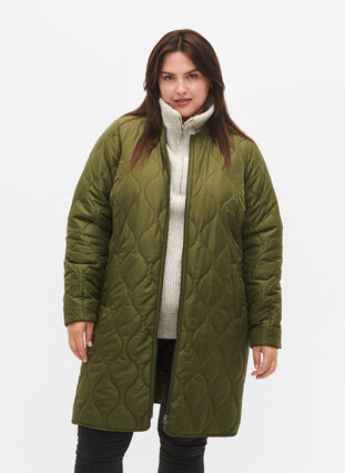 Pitkä topattu takki taskuilla ja vetoketjuilla, Winter Moss, Model image number 0
