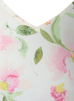 Kuosillinen, v-aukkoinen pusero pitkillä hihoilla, White/Pink Flower, Packshot image number 2