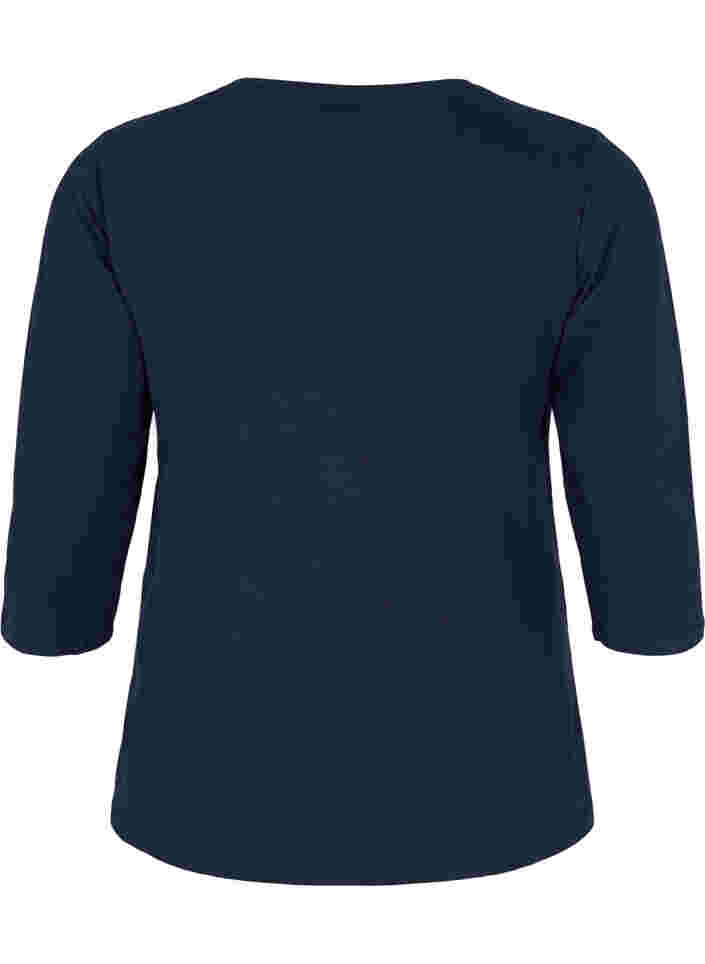 Puuvillainen perus t-paita 3/4-hihoilla, Navy Blazer, Packshot image number 1