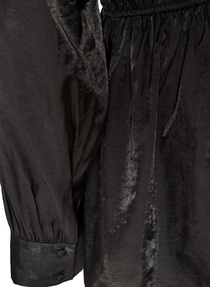 Kiilt&auml;v&auml; viskoosipusero peplum-efektill&auml;, Musta, Packshot image number 3
