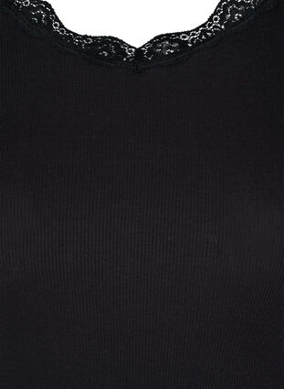 Pitkähihainen ribattu pusero pitsiyksityiskohdilla , Black, Packshot image number 2