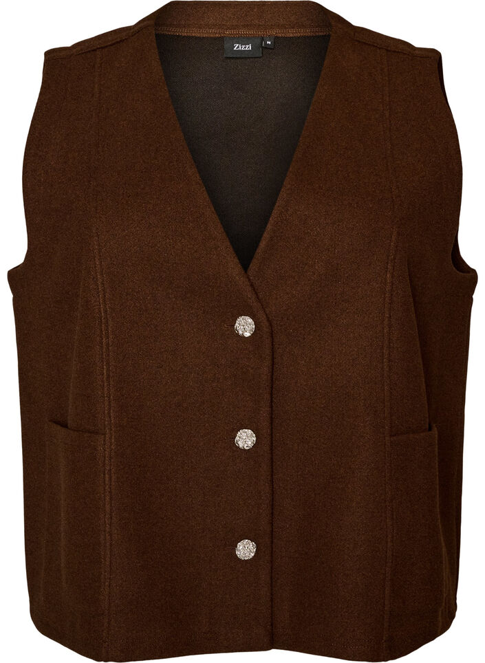 V-kauluksinen liivi napeilla, Ruskea, Packshot image number 0