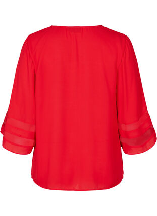 Yksivärinen pusero 3/4-pituisilla hihoilla ja v-aukolla , Haute Red, Packshot image number 1