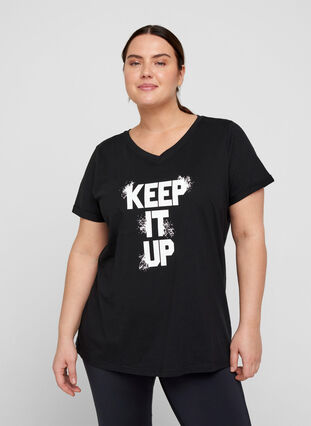 Puuvillainen t-paita treeniin painatuksella, Black Keep, Model image number 0