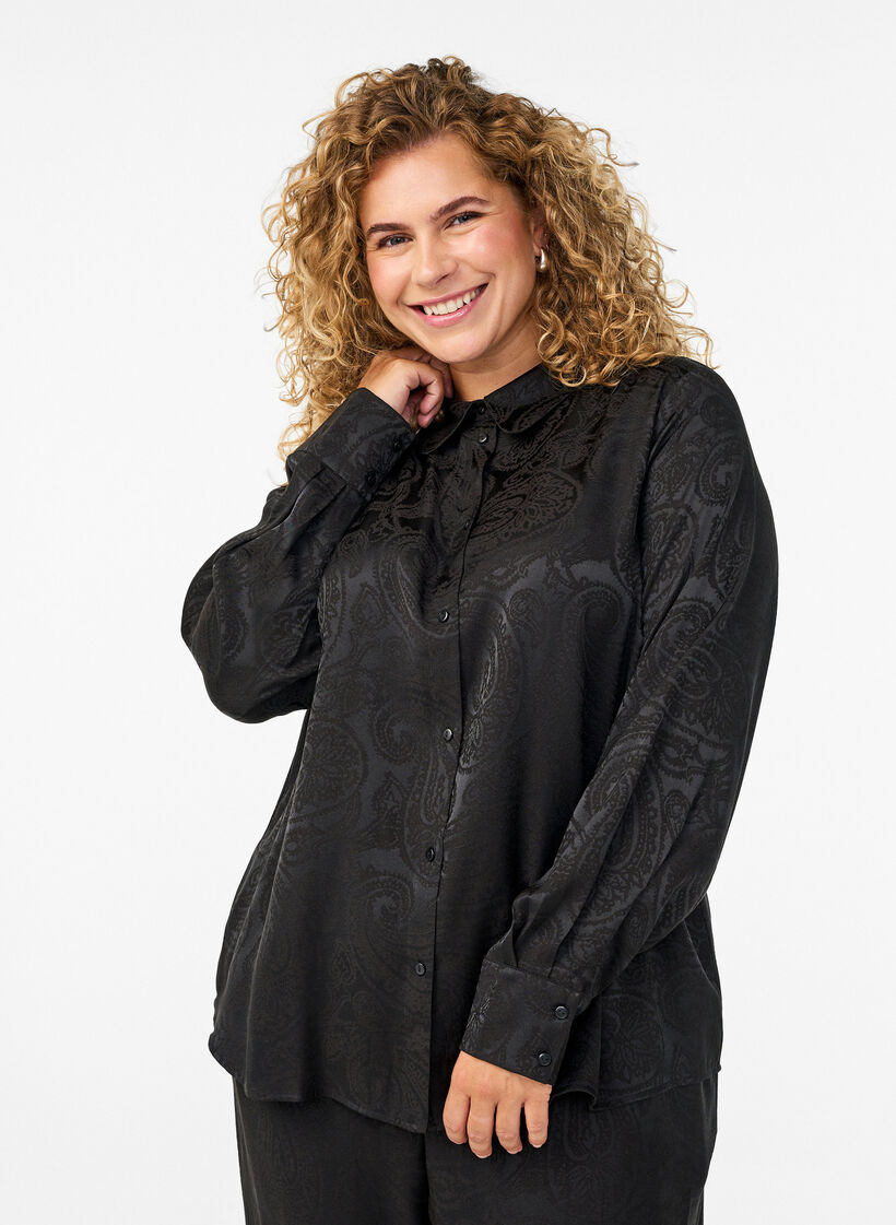 Paita samans&auml;vyisell&auml; paisley-kuviolla, Musta, Model image number 0