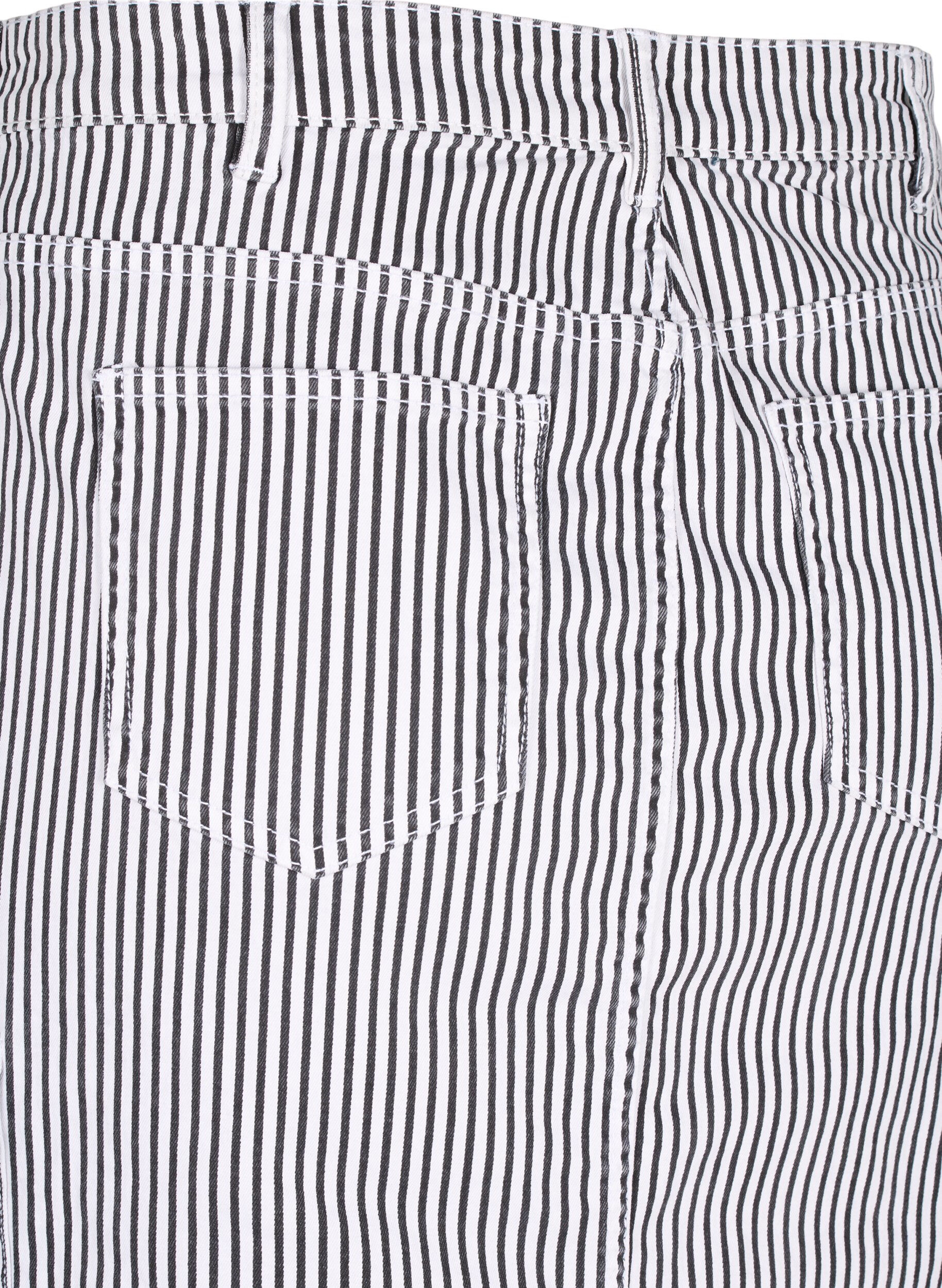 Zizzi Raidallinen kyn&auml;hame, jossa on taskut, Black & White Stripe, Packshot image number 3