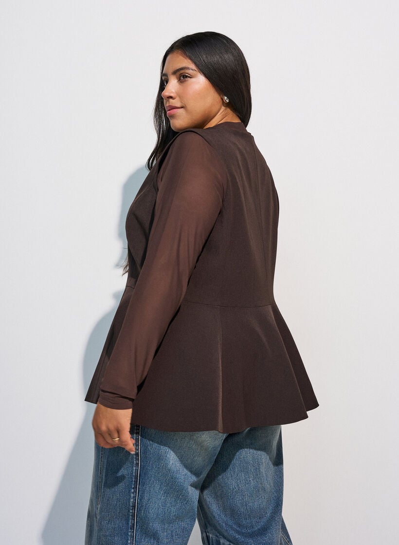 Raitakuvioinen liivi peplum-helmalla, Ruskea, Model image number 2
