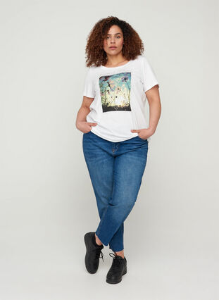 Lyhythihainen puuvillainen t-paita painatuksella, Bright White, Model image number 2