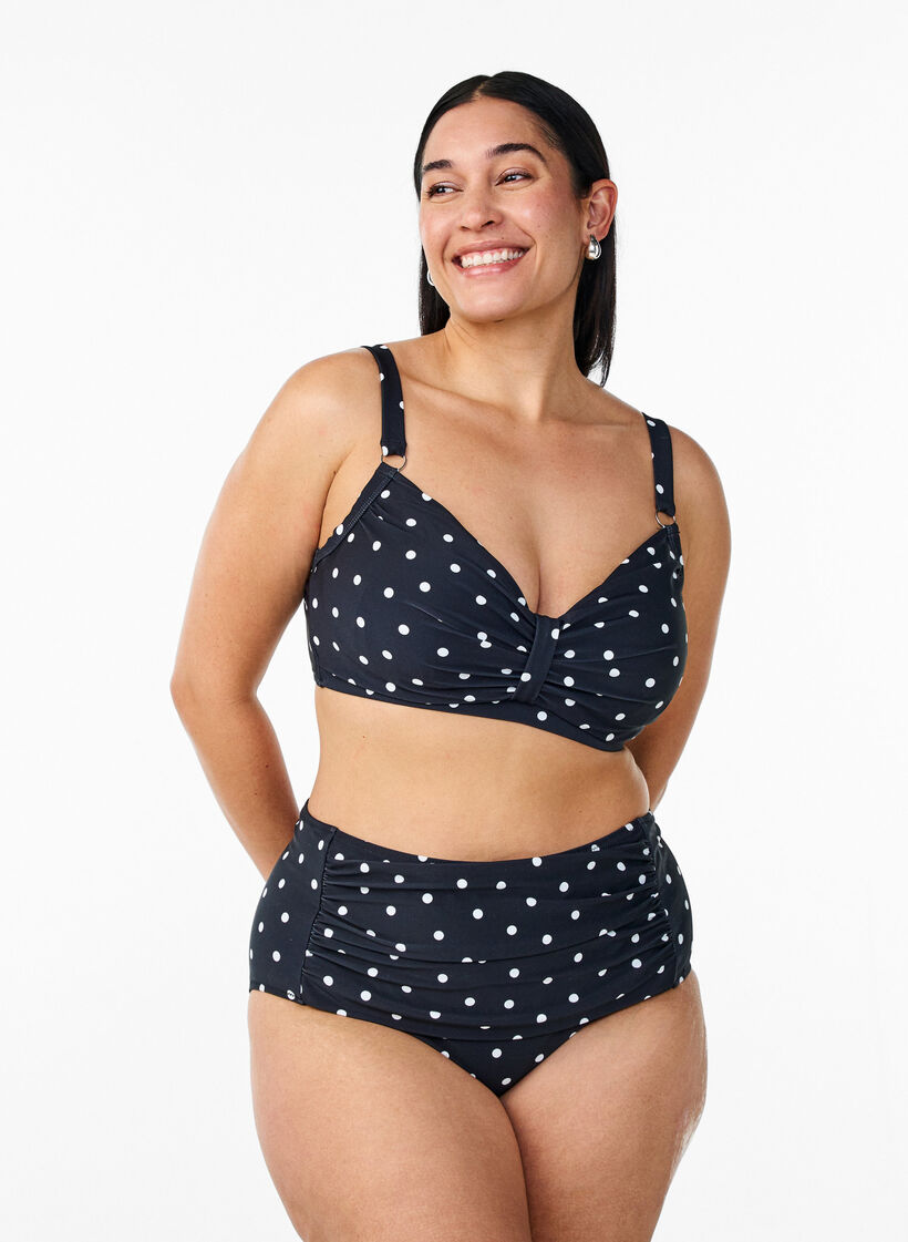 Korkeavy&ouml;t&auml;r&ouml;iset bikinialaosat pilkuilla, Musta, Model image number 0