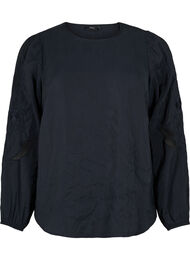 Tencel ™ -modaalista valmistettu pusero kirjotuilla yksityiskohdilla, Black