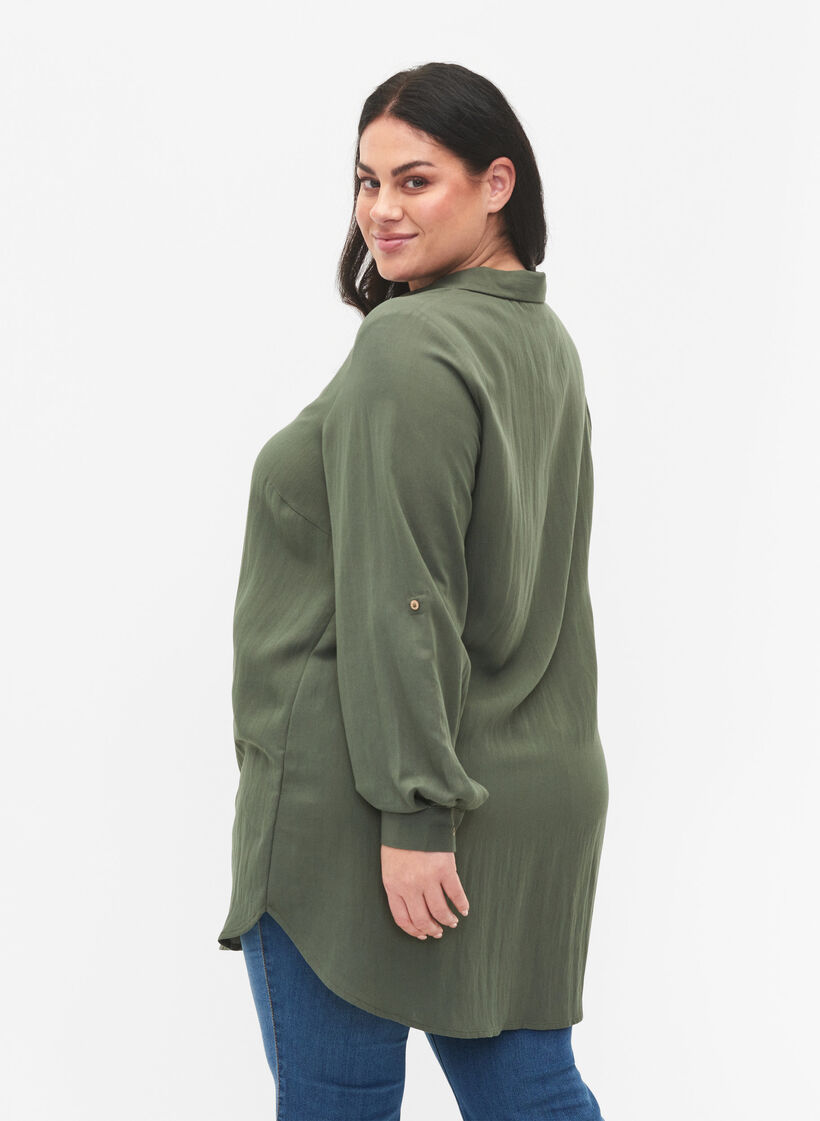 Pitkä yksivärinen paita viskoosista, Thyme, Model image number 1