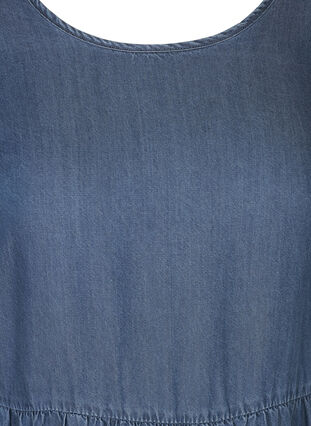 Lyhythihainen denim-mekko laskoksilla, Medium Blue, Packshot image number 2