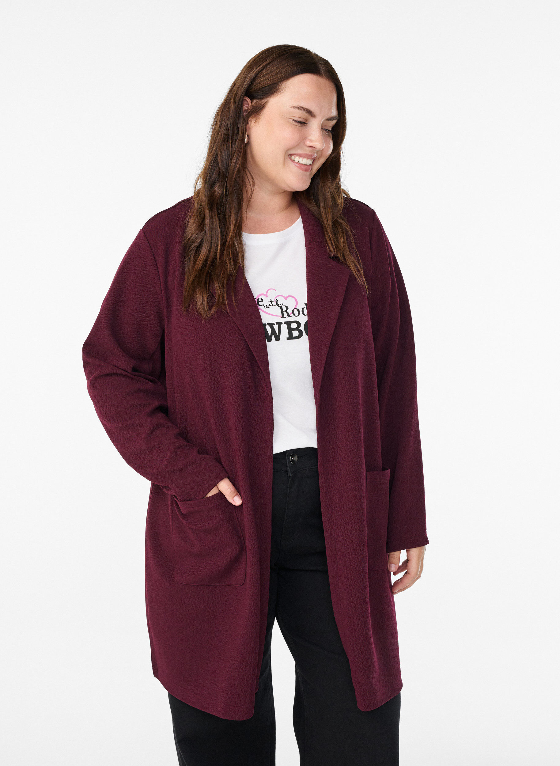 FLASH - Pitk&auml; takki taskuilla, Punainen, Model