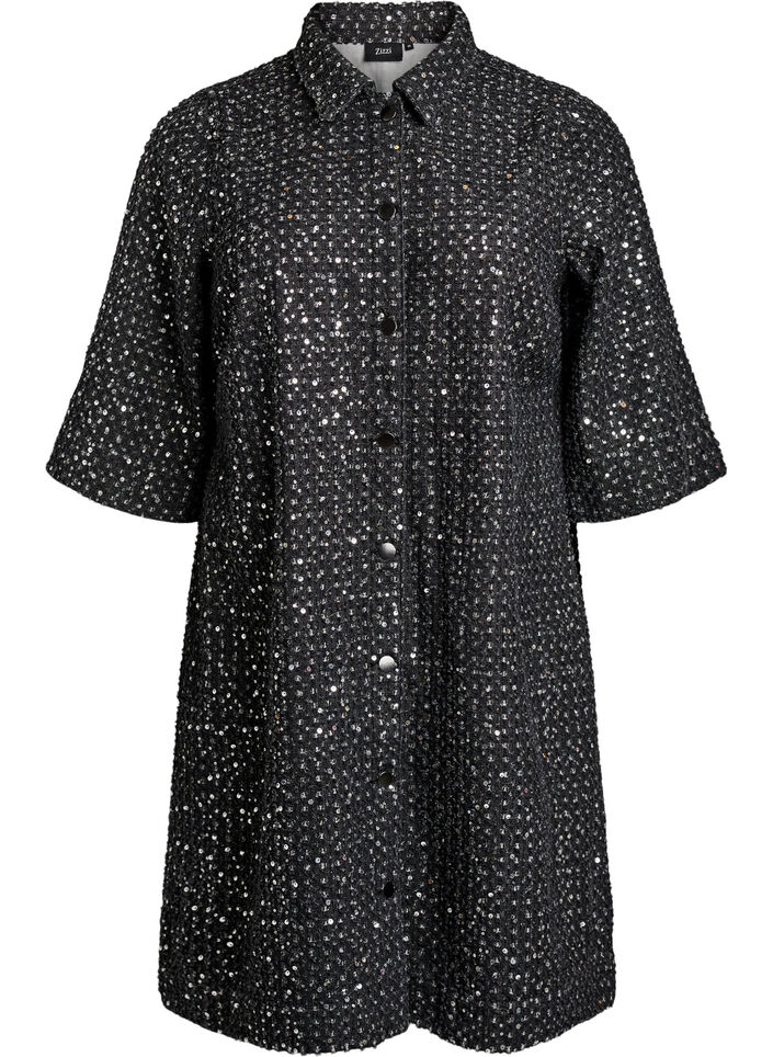 Farkkumekko paljeteilla ja 3/4-hihoilla, Musta, Packshot image number 0