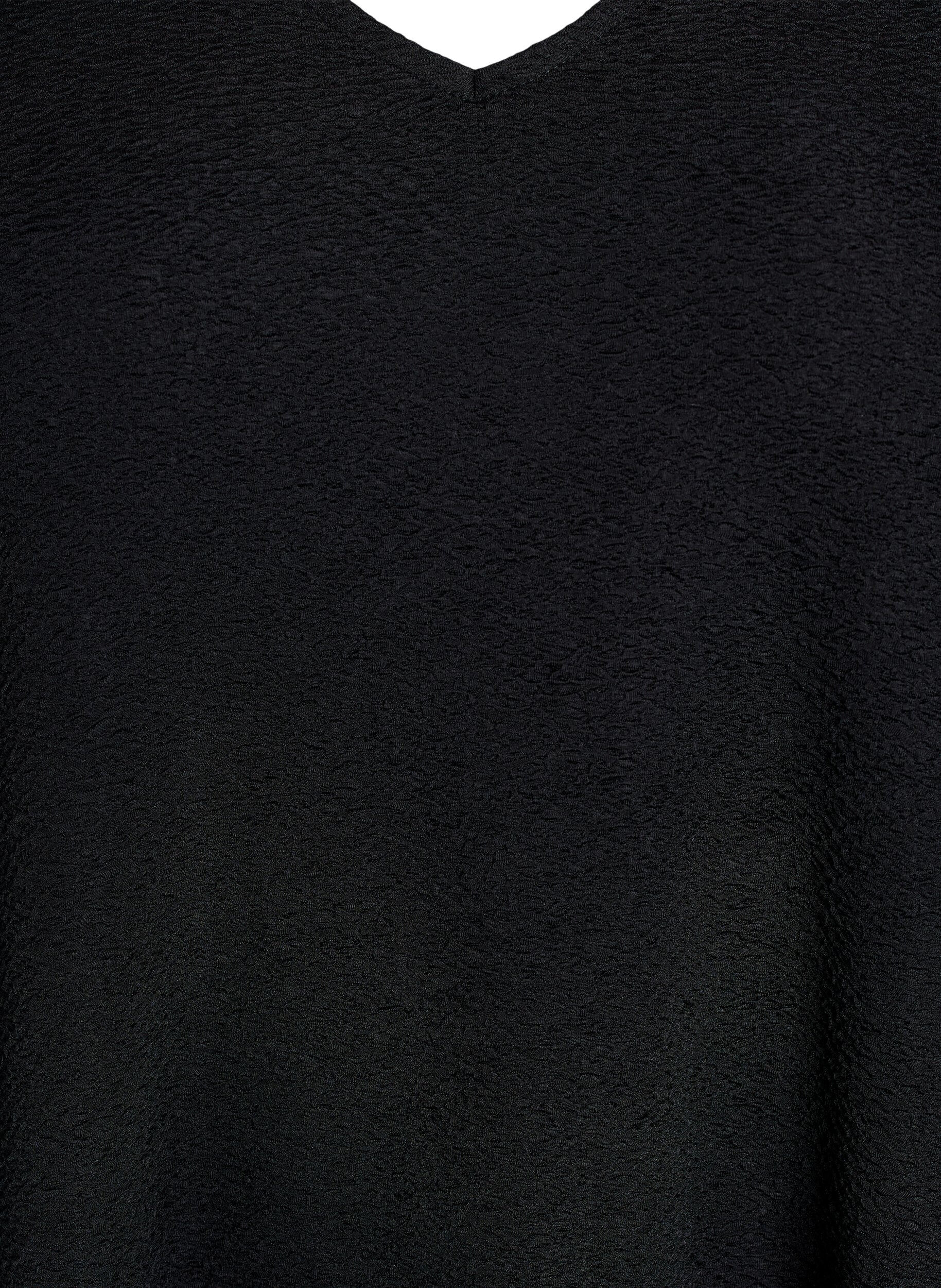 Zizzi Lyhyt teksturoitu mekko r&ouml;yhel&ouml;helmalla, Musta, Packshot image number 2