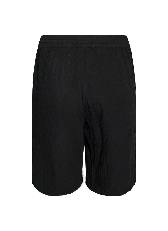 V&auml;lj&auml;sti istuvat puuvillamusliinishortsit korkealla vy&ouml;t&auml;r&ouml;ll&auml;, Musta, Packshot image number 1