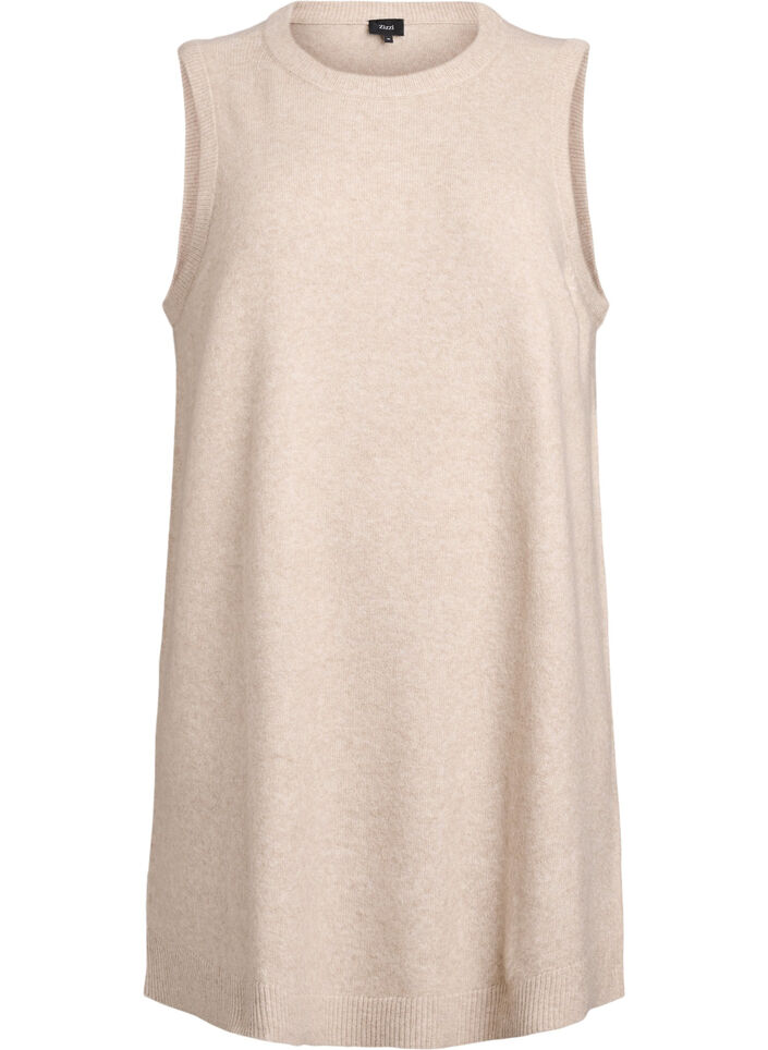Lyhyt hihaton neulemekko, Beige, Packshot image number 0