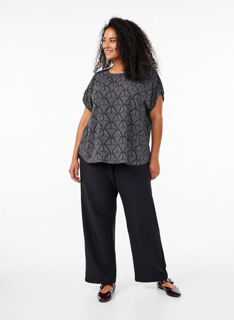 Lyhythihainen pusero kukkaprintillä, Black Grey Graphic , Model image number 2