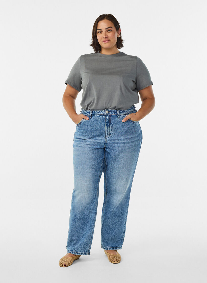 Puuvillainen perus-T-paita, jossa on pyöreä kaula-aukko, Harmaa, Model image number 1