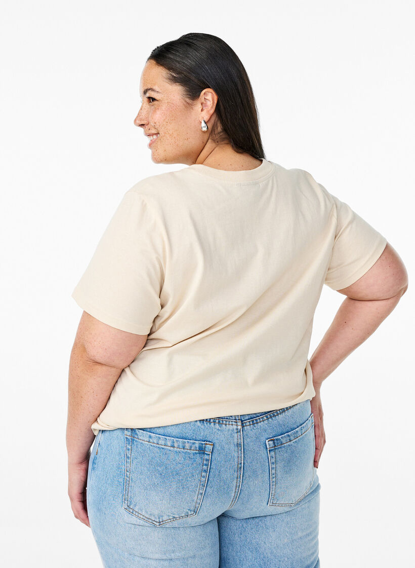 Puuvillainen T-paita printillä, Beige, Model image number 2