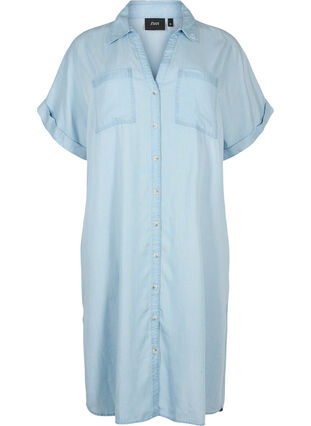 Lyocell-kuidusta (TENCEL™) valmistettu paitamekko lyhyillä hihoilla, Light blue denim, Packshot image number 0