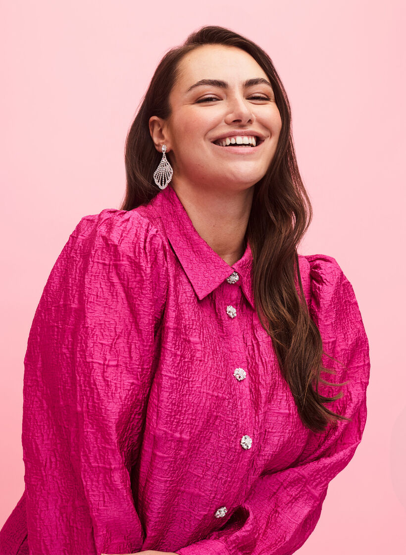 Tekstuurilla ja helmipainikkeilla varustettu paitamekko, Cactus Flower, Model image number 2