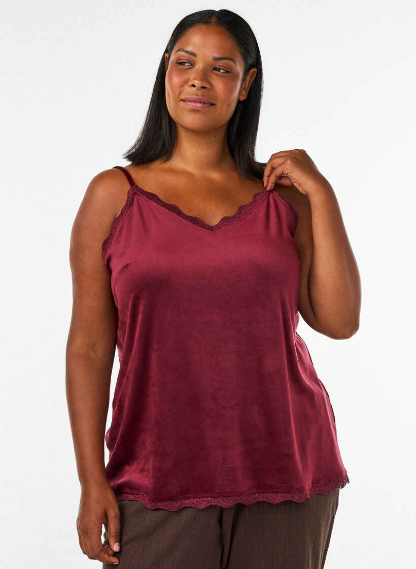 Velourpaita pitsireunuksella, Punainen, Model image number 0