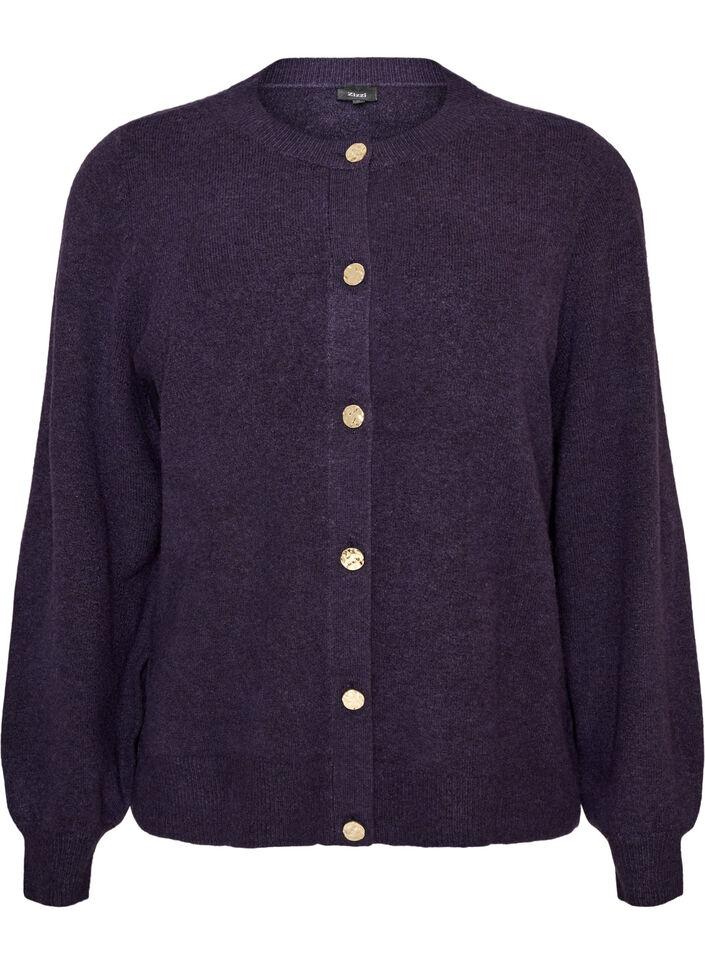 Neuletakki pehme&auml;st&auml; neuleesta kullanv&auml;risill&auml; napeilla, Violetti, Packshot image number 0