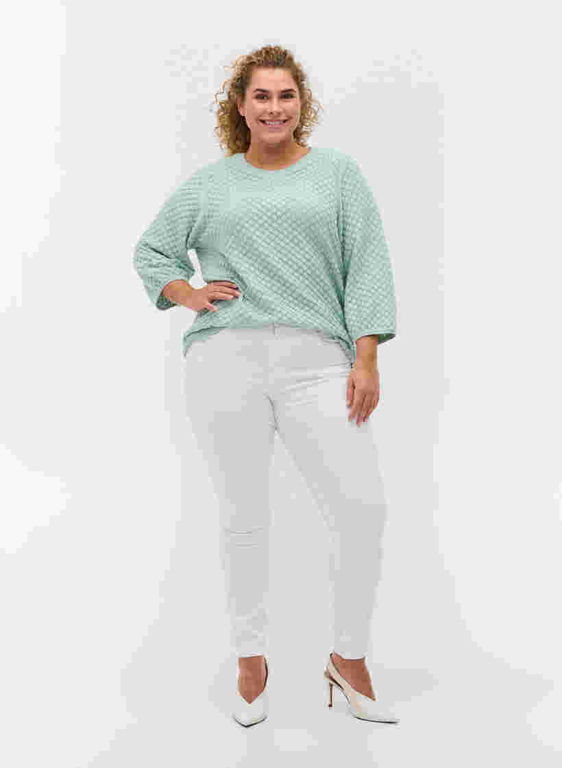 Korkeavyötäröiset super slim Amy farkut, Bright White, Model image number 0